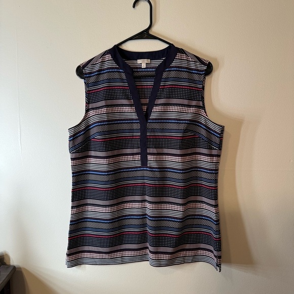 Talbots Tops - Talbots Blue and White Mandarin Collar Blouse